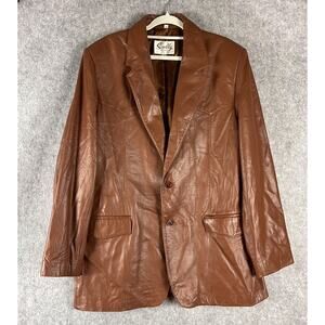 Vintage Scully Leather Blazer Sport Coat Jacket Mens 46L Brown Western Cowboy
